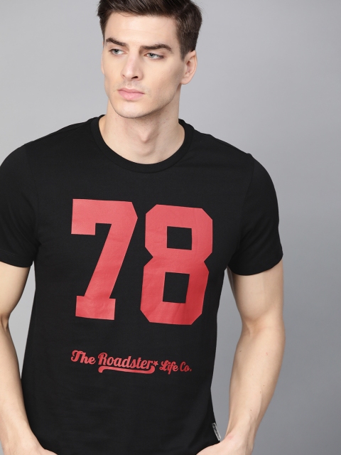 

Roadster Men Black & Red Printed Round Neck T-shirt