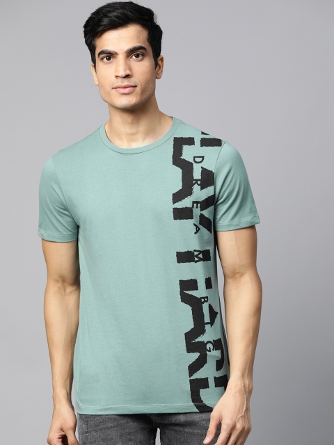 

Roadster Men Green & Black Printed Round Neck T-shirt