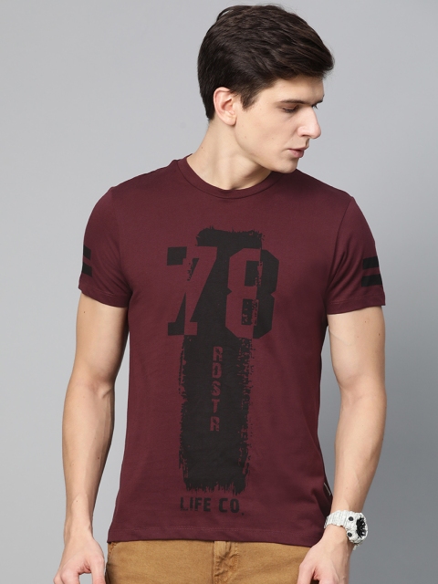 

Roadster Men Maroon & Black Varsity Print Round Neck T-shirt