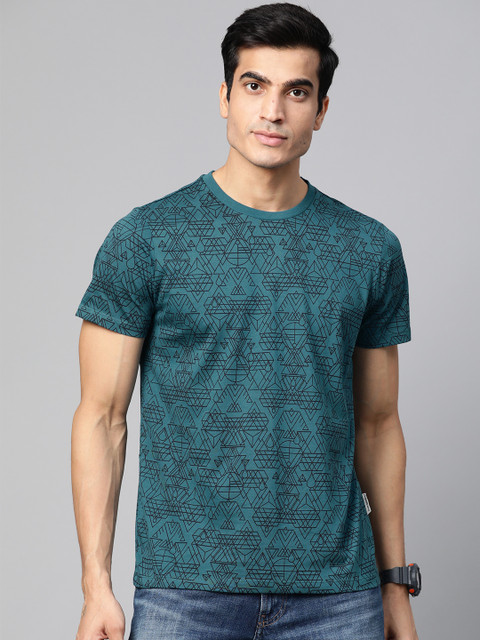 

Roadster Men Teal Blue & Black Printed Round Neck T-shirt