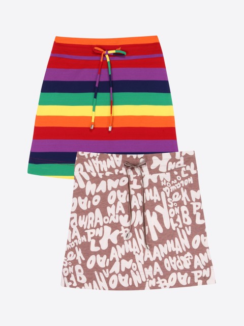 

CUTECUMBER Girls Pack of 2 Multicoloured Printed A-Line Skirts, Multi