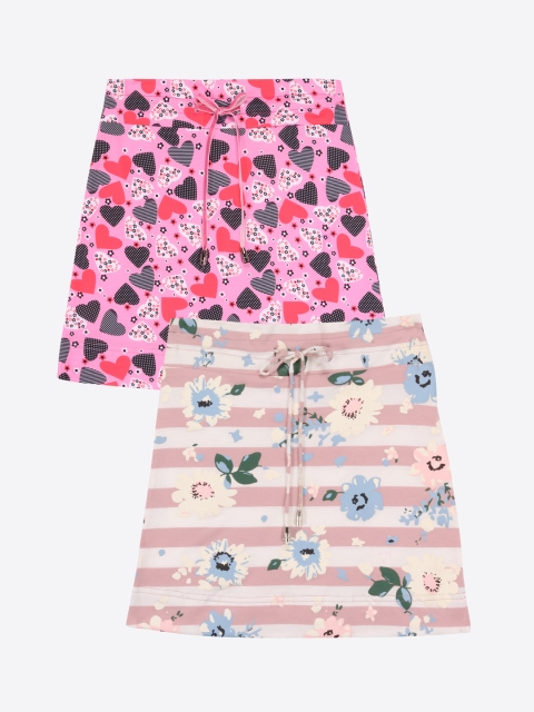 

CUTECUMBER Girls Pack Of 2 Printed Straight Skirts, Pink