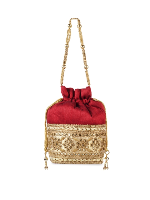 

Metro Red & Gold-Toned & Red Embellished Handheld Bag