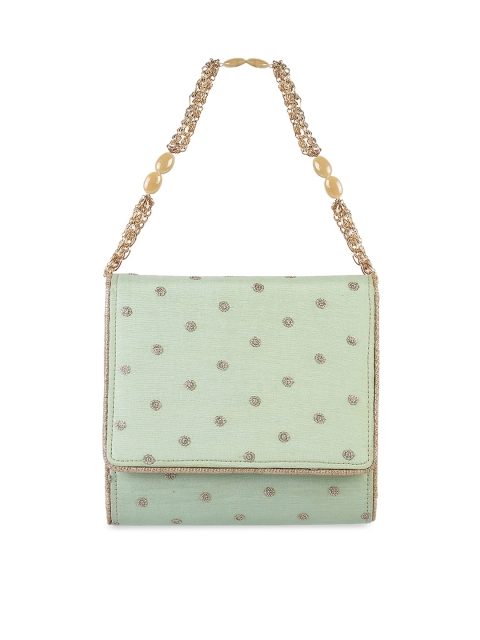

Metro Green & Gold-Toned Embellished Handheld Bag