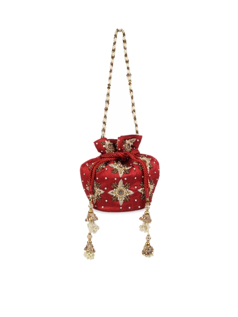 

Metro Maroon Embellished Handheld Bag