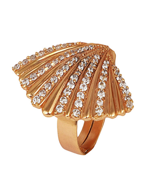 

Zariin Rose Gold-Plated & White CZ-Studded Adjustable Finger Ring
