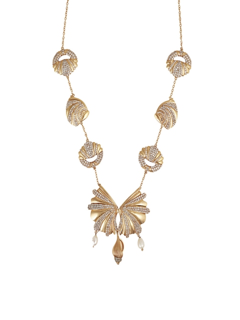 

Zariin Women Rose-Gold-Plated Cubic Zirconia Studded Shells Necklace