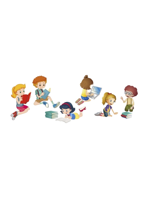 

rawpockets Multicoloured Kids Reading Books Printed Waterproof PVC Vinyl Wall Sticker, Multi