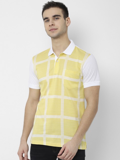 

Allen Solly Men White Yellow Checked Polo Collar Pure Cotton T-shirt