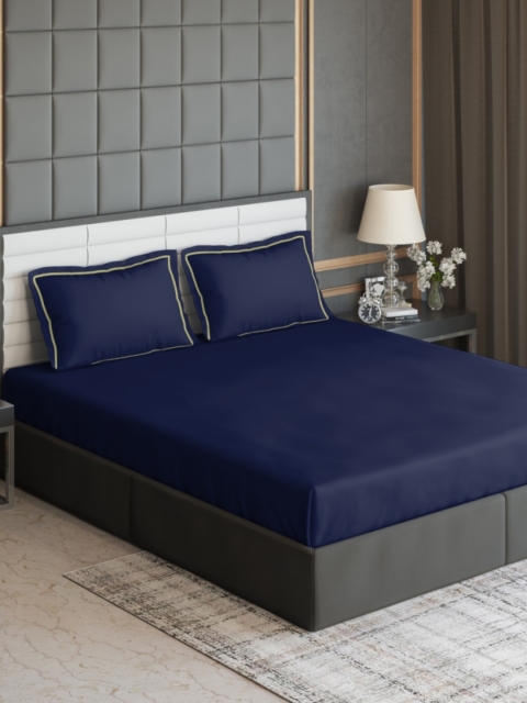 

DDecor Navy Blue Solid 300 TC Cotton 1 King Bedsheet with 2 Pillow Covers