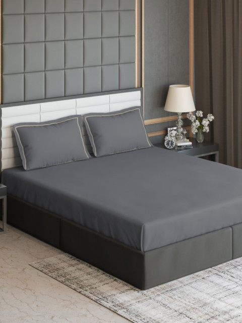 

DDecor Grey Solid 300 TC Cotton 1 King Bedsheet with 2 Pillow Covers