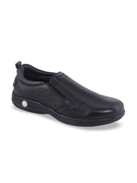 

Khadims Men Black Solid Leather British Walkers Formal Slip-Ons