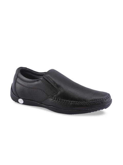 

Khadims Men Black Solid Leather British Walkers Formal Slip-Ons