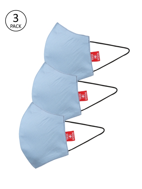 

Swiss Design Unisex Blue Pack Of 3 3-Ply Reusable Cotton Outdoor Masks