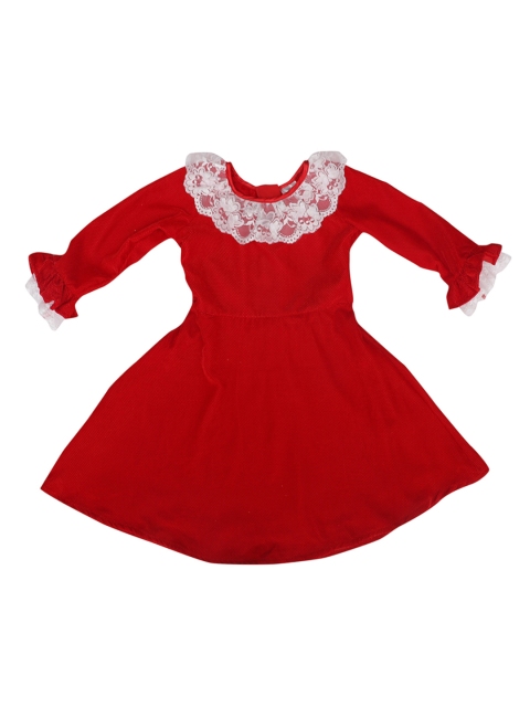 

Doodle Girls Red & White Self Design Fit and Flare Dress