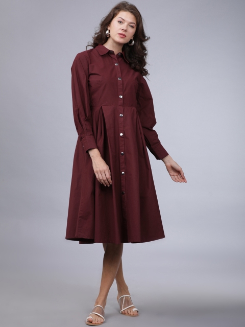 

Tokyo Talkies Women Maroon Solid Shirt Dress