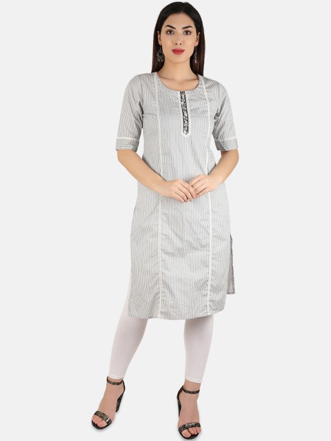 

Laabha Women Black & White Printed Straight Kurta