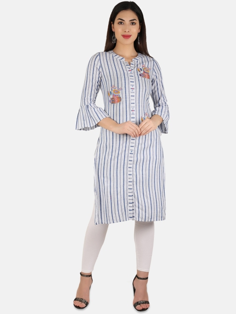 

Laabha Women Blue & White Striped Straight Kurta