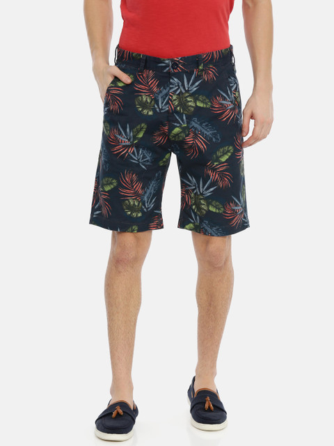 

Breakbounce Men Navy Blue & Red Tropical Print Shorts