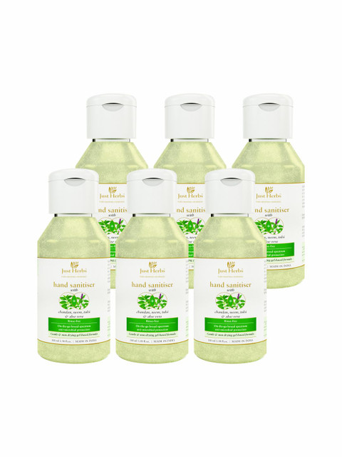

Just Herbs Unisex Set of 6 Chandan Neem Tulsi & Aloe Vera Hand Sanitiser Gel, Green