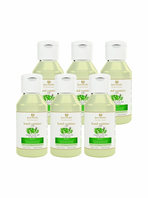 

Just Herbs Unisex Set of 6 Chandan Neem Tulsi & Aloe Vera Hand Sanitiser Liquid, Green