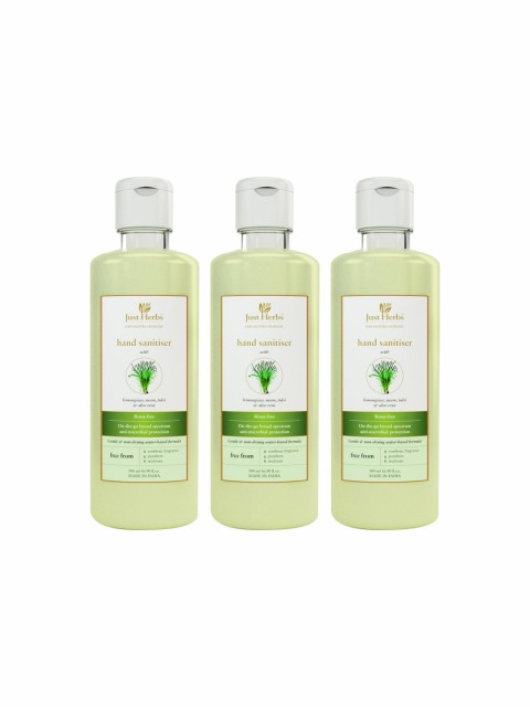 

Just Herbs Unisex Set of 3 Lemongrass Neem Tulsi & Aloe Vera Hand Sanitiser Liquid, Green