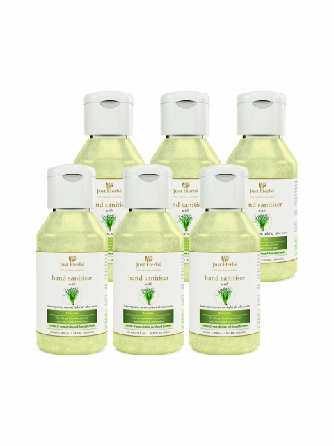 

Just Herbs Unisex Set of 6 Lemongrass Neem Tulsi & Aloe Vera Hand Sanitiser Gel, Green