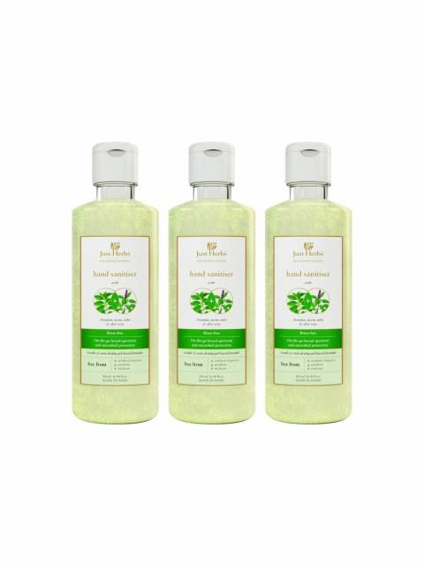 

Just Herbs Unisex Set of 3 Chandan Neem Tulsi & Aloe Vera Hand Sanitiser Gel, Green