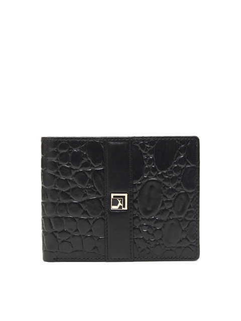 

Da Milano Men Black Leather Croc Pattern Two Fold Wallet