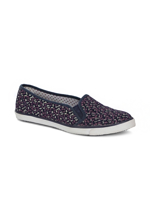 

Khadims Women Navy Blue & Pink Paisley Print Slip-On Sneakers
