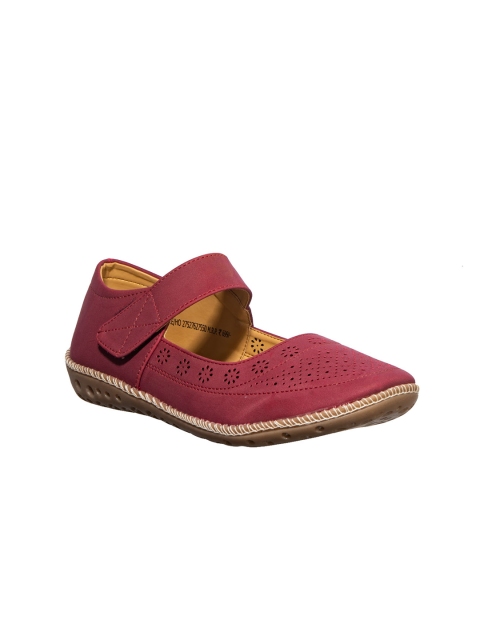 

Khadims Women Red Floral Textured Ballerinas