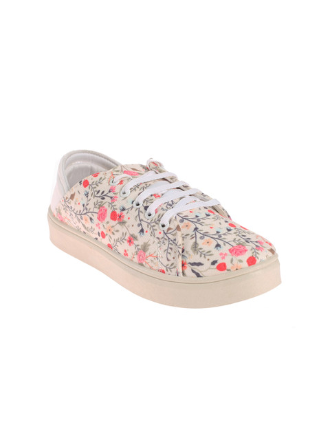 

Khadims Women Beige & Pink Floral Printed Sneakers
