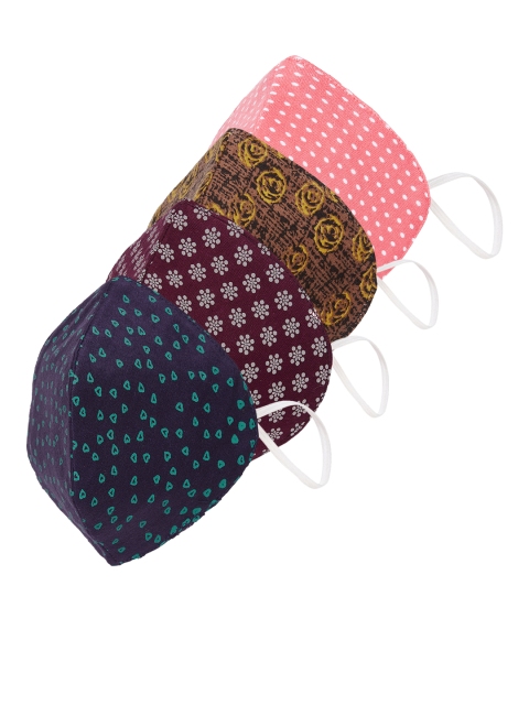 

Sojanya Unisex Pack of 4 Printed 3 Ply Reusable Outdoor Fashion Masks, Navy blue