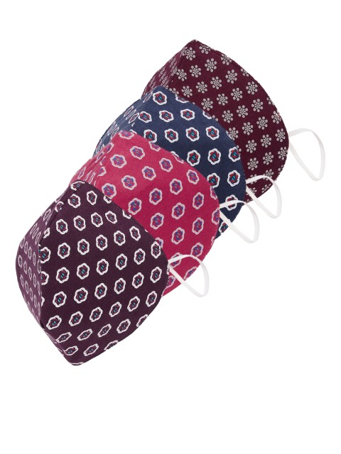 

Sojanya Unisex Pack of 4 Printed 3 Ply Reusable Outdoor Fashion Masks, Burgundy