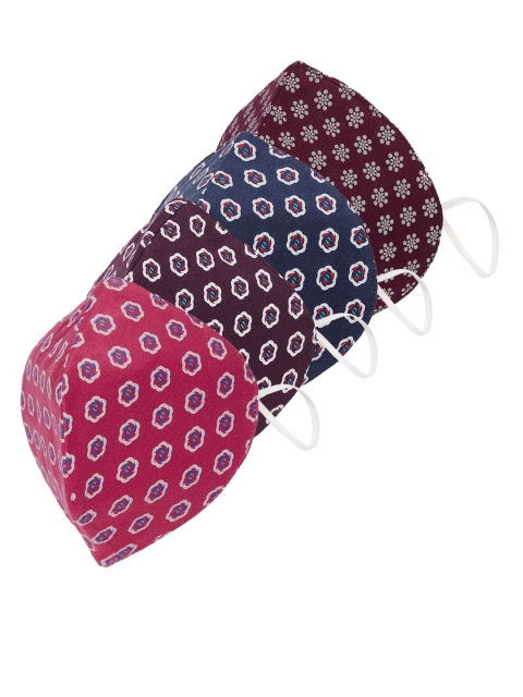 

SOJANYA Unisex Pack of 4 Printed 3 Ply Reusable Protective Outdoor Masks, Magenta