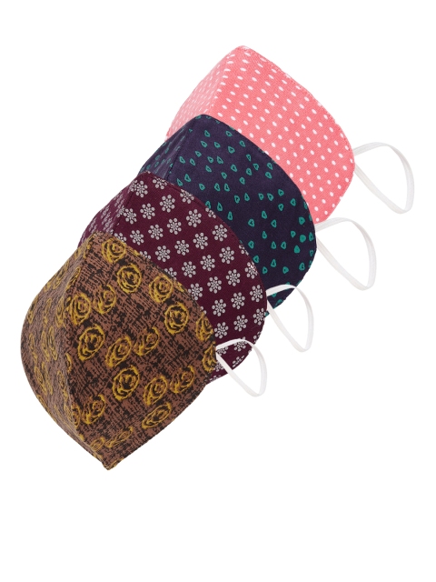 

SOJANYA Unisex Pack of 4 Printed Reusable 3-Ply Protective Outdoor Masks, Brown