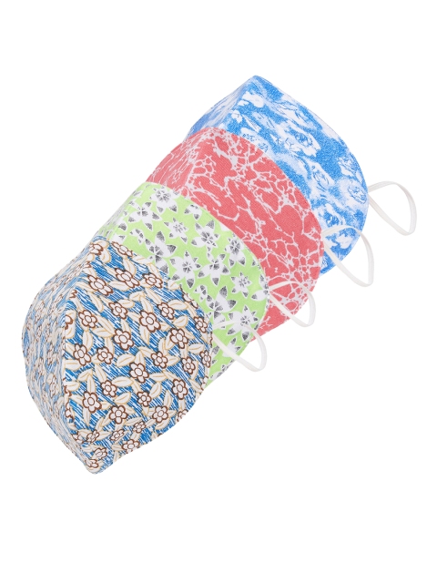

SOJANYA Unisex Pack of 4 Floral Printed Reusable 3-Ply Protective Outdoor Masks, Blue