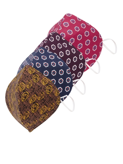 

SOJANYA Unisex Pack of 4 Printed Reusable 3-Ply Protective Outdoor Mask, Brown
