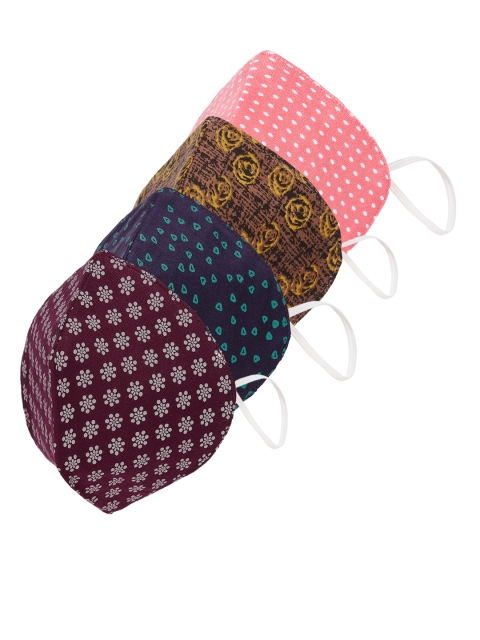 

SOJANYA Unisex Pack of 4 Printed Reusable 3-Ply Protective Outdoor Mask, Burgundy