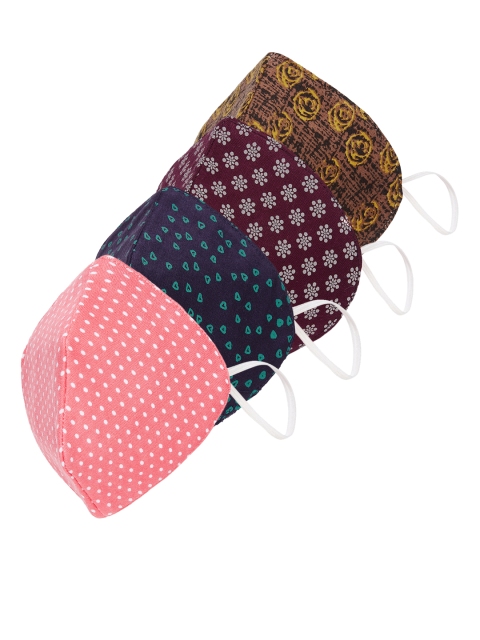 

SOJANYA Unisex Pack of 4 Printed Reusable 3-Ply Protective Outdoor Mask, Pink