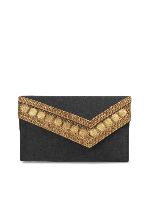 

Metro Black & Mustard Colourblocked Embellished Clutch