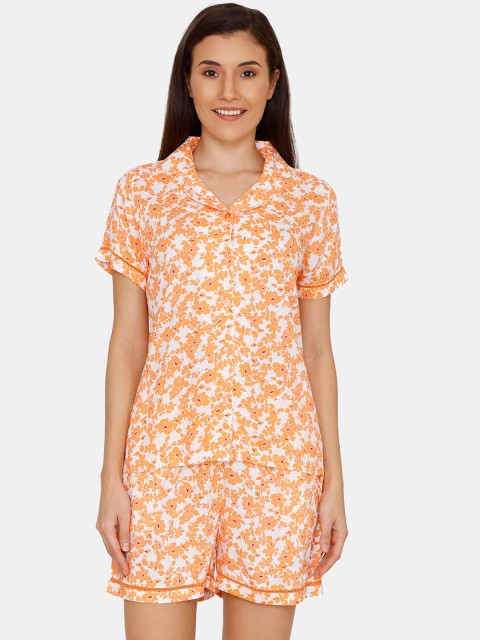 

Zivame Women Orange & Off-White Printed Night Suit