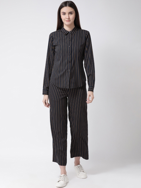

Aayna Women Black & Mustard Striped Shirt with Trousers