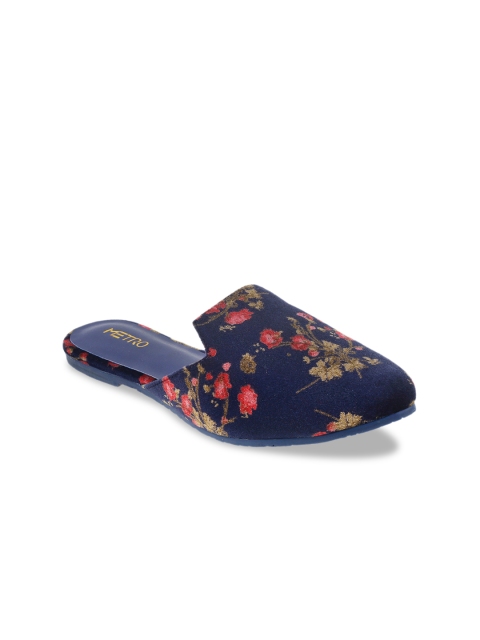 

Metro Women Navy Blue Floral Printed Mules