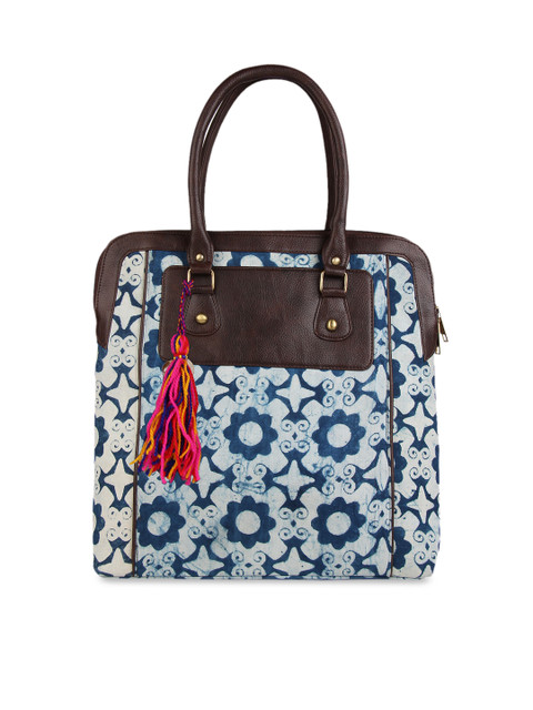 

Vivinkaa Blue & Off-White Printed Handheld Bag