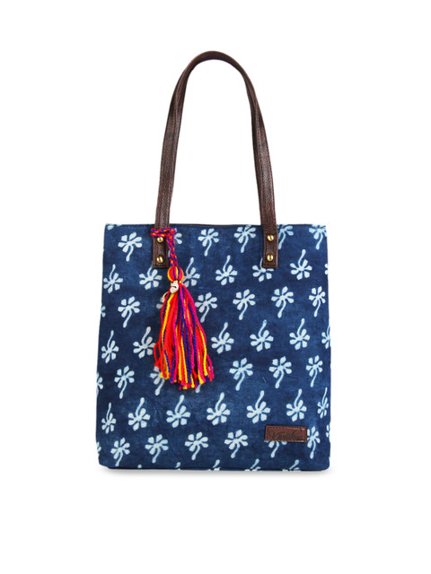 

Vivinkaa Blue & Off-White Printed Handheld Bag