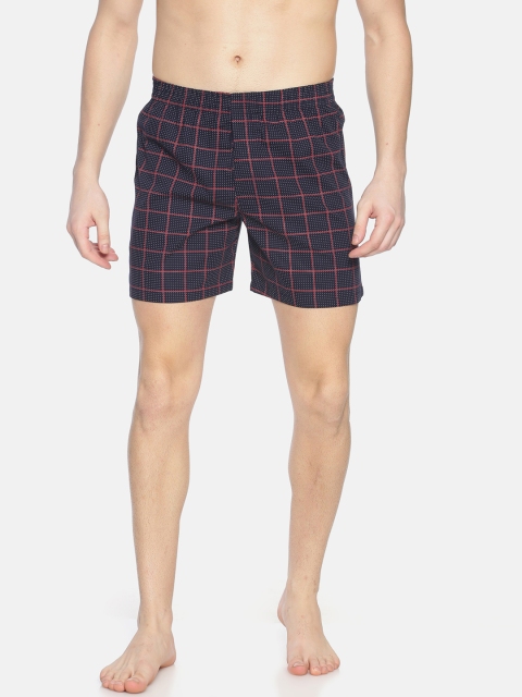 

IVOC Men Navy Blue & Red Checked Pure Cotton Boxers IOMBS02SC03L34-3041