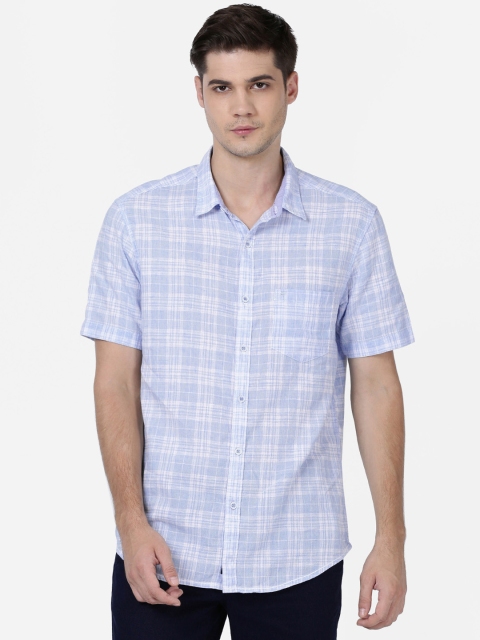 

t-base Men Blue Regular Fit Checked Casual Shirt