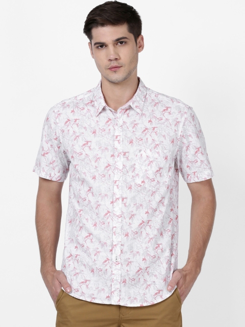 

t-base Men White & Pink Regular Fit Printed Casual Shirt