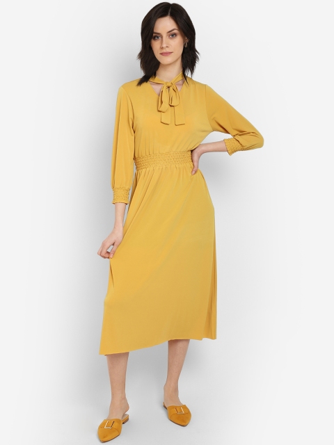 

COVER STORY Women Mustard Solid Fit and Flare Dress